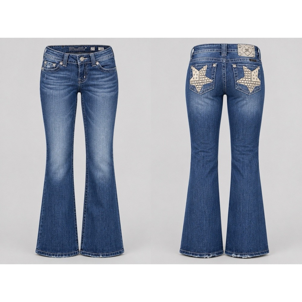Miss Me  boot Jean  women 27 bling boho western low rise heart flag faux leather